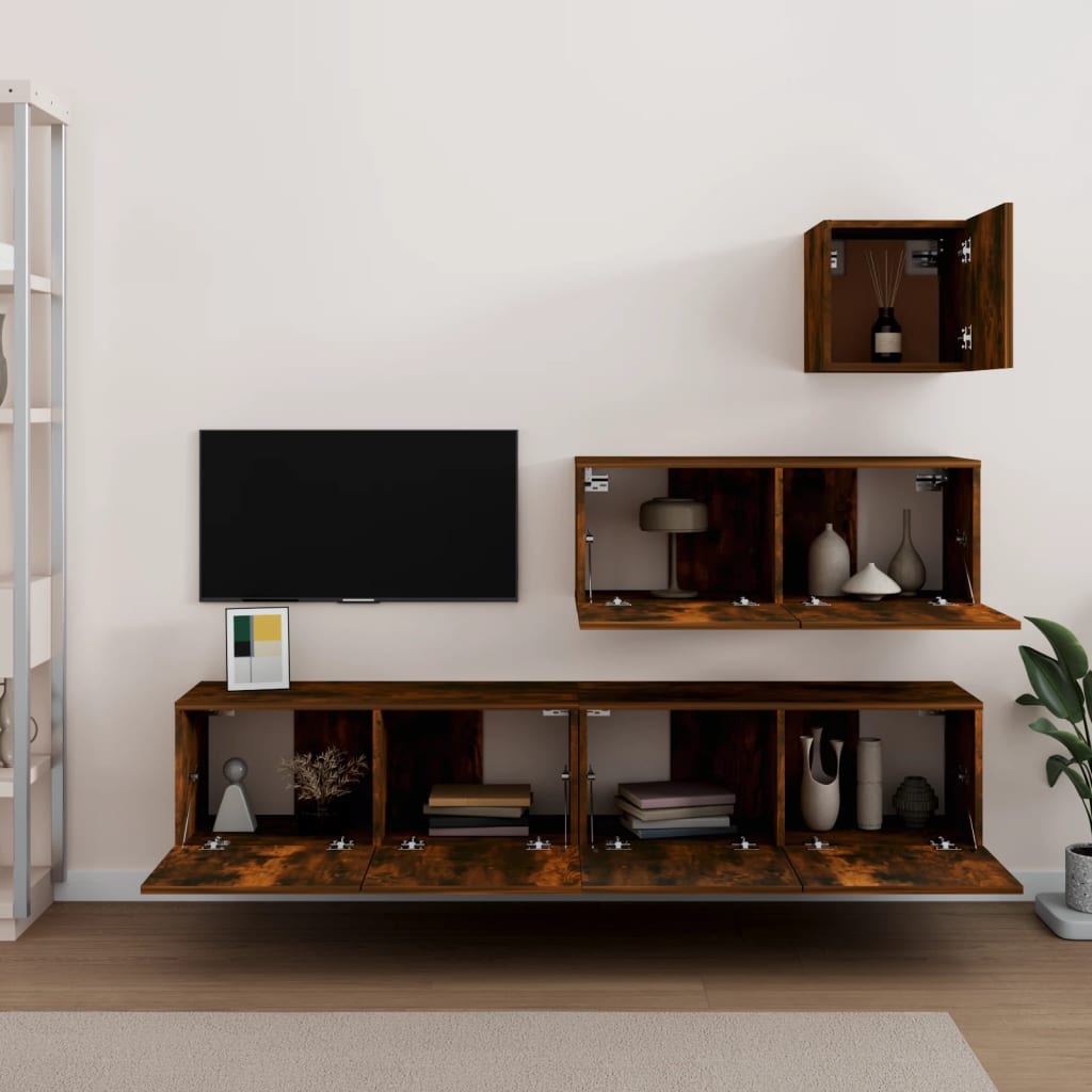 vidaXL 4 Piece TV Cabinet Set Smoked Oak Engineered Wood