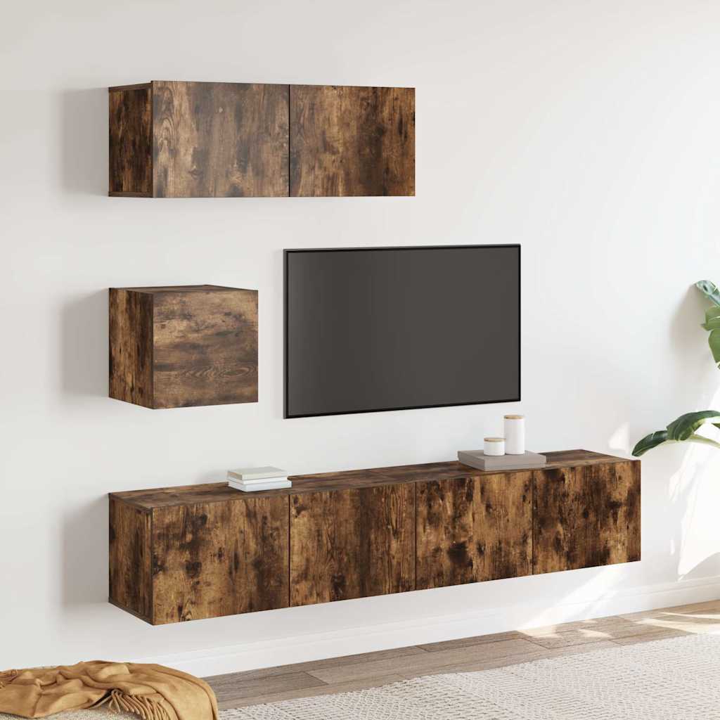 4 Piece TV Cabinet Set Smoked Oak Engineered Wood