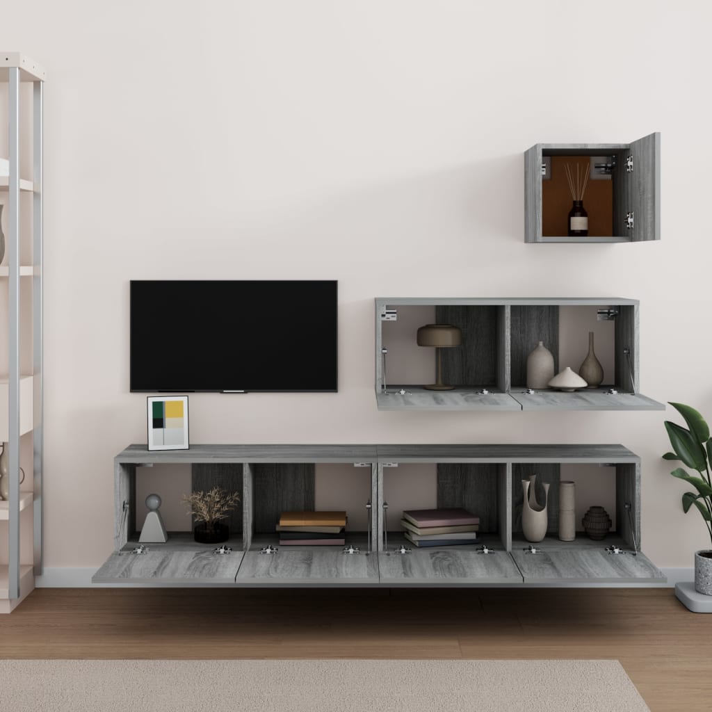 vidaXL 4 Piece TV Cabinet Set Grey Sonoma Engineered Wood