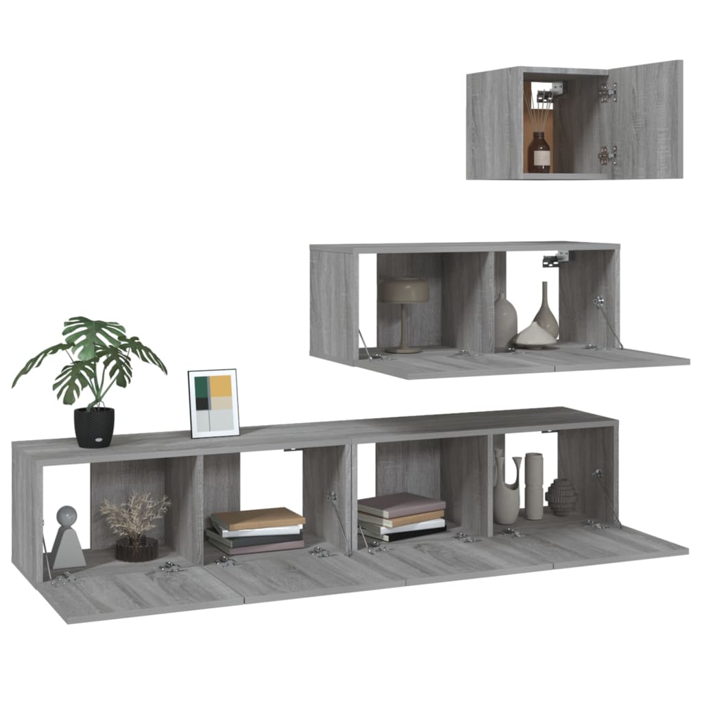 vidaXL 4 Piece TV Cabinet Set Grey Sonoma Engineered Wood