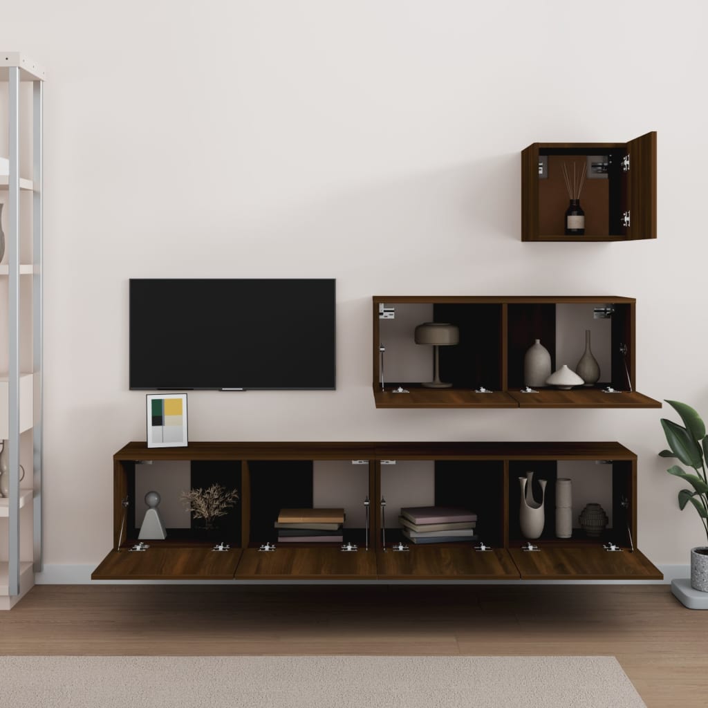 vidaXL 4 Piece TV Cabinet Set Brown Oak Engineered Wood