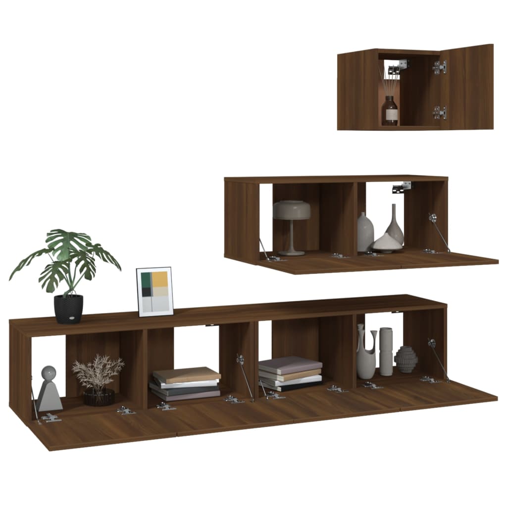 vidaXL 4 Piece TV Cabinet Set Brown Oak Engineered Wood