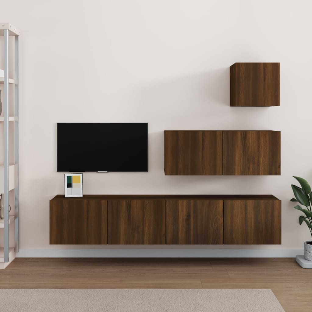 vidaXL 4 Piece TV Cabinet Set Brown Oak Engineered Wood