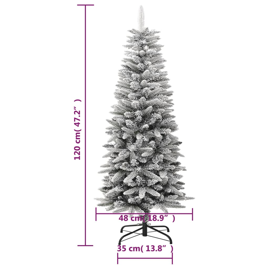 vidaXL Artificial Slim Christmas Tree with Flocked Snow 120 cm PVC&PE