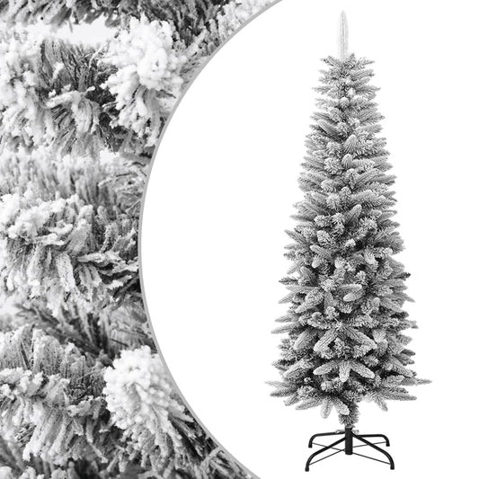 vidaXL Artificial Slim Christmas Tree with Flocked Snow 150 cm PVC&PE