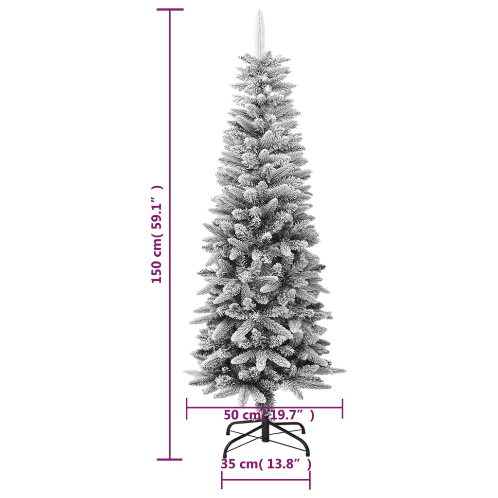 vidaXL Artificial Slim Christmas Tree with Flocked Snow 150 cm PVC&PE