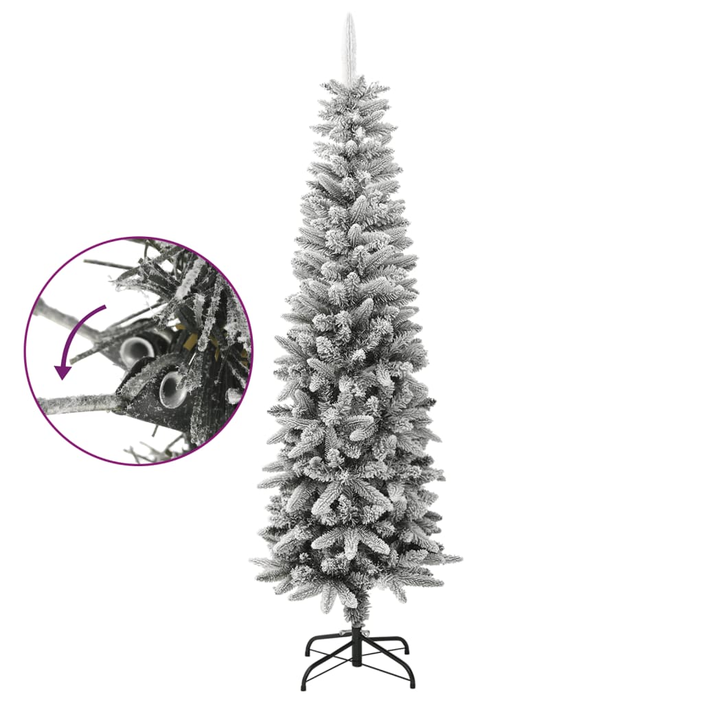 vidaXL Artificial Slim Christmas Tree with Flocked Snow 180 cm PVC&PE