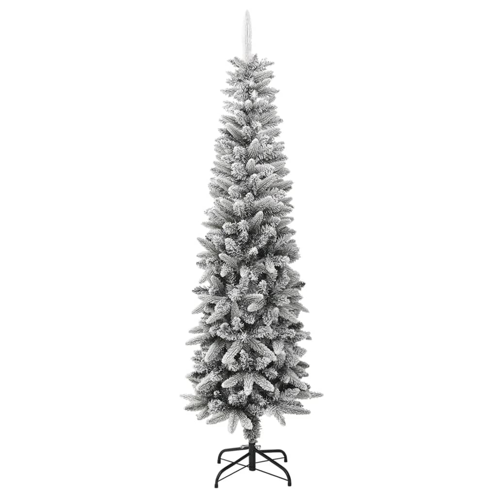 vidaXL Artificial Slim Christmas Tree with Flocked Snow 210 cm PVC&PE