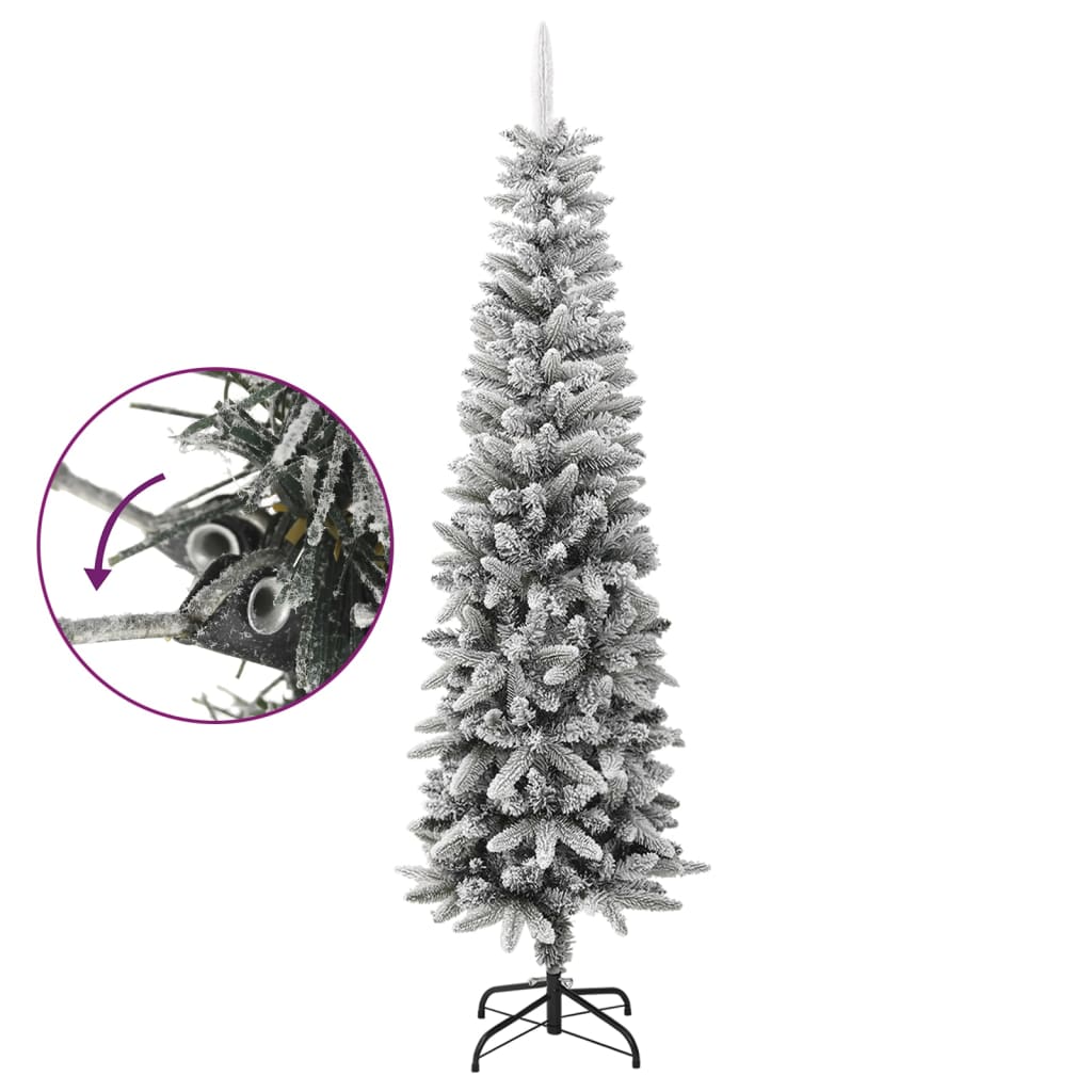 vidaXL Artificial Slim Christmas Tree with Flocked Snow 210 cm PVC&PE