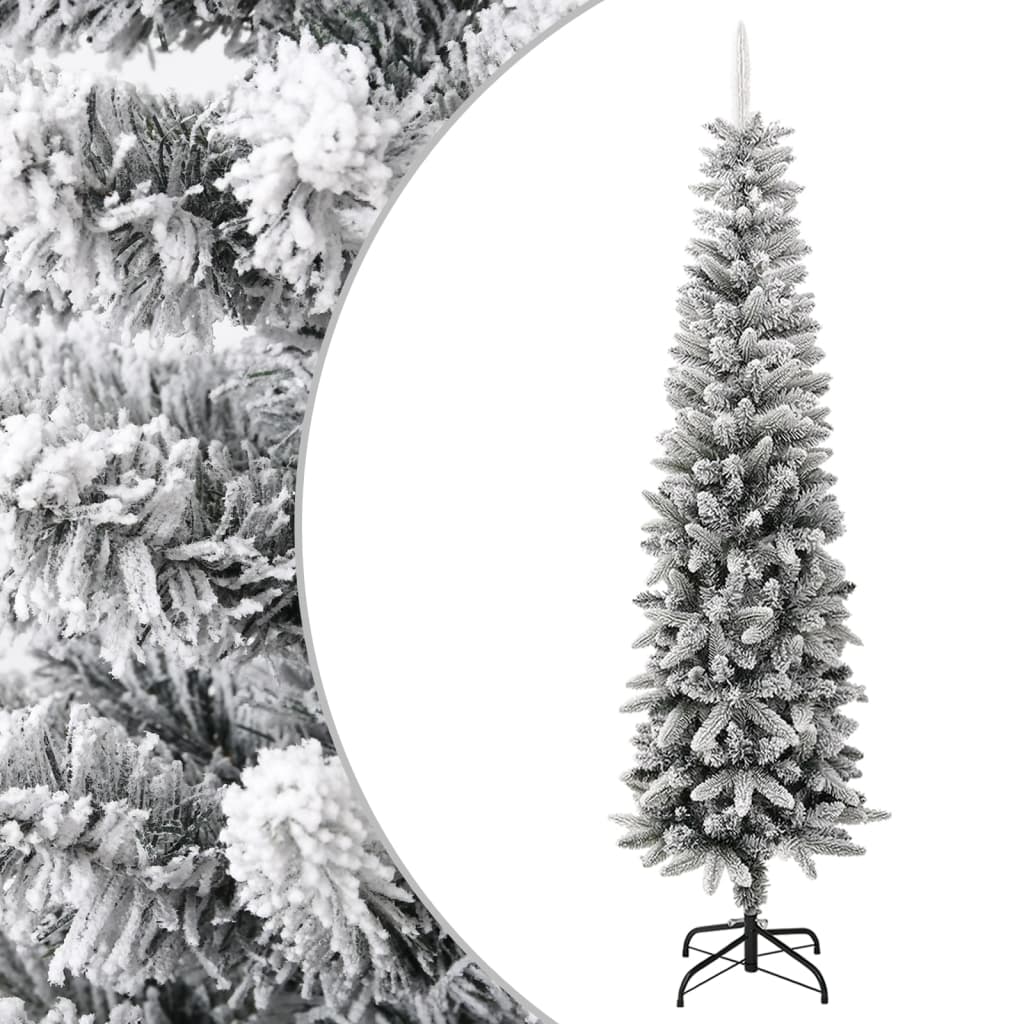 vidaXL Artificial Slim Christmas Tree with Flocked Snow 240 cm PVC&PE