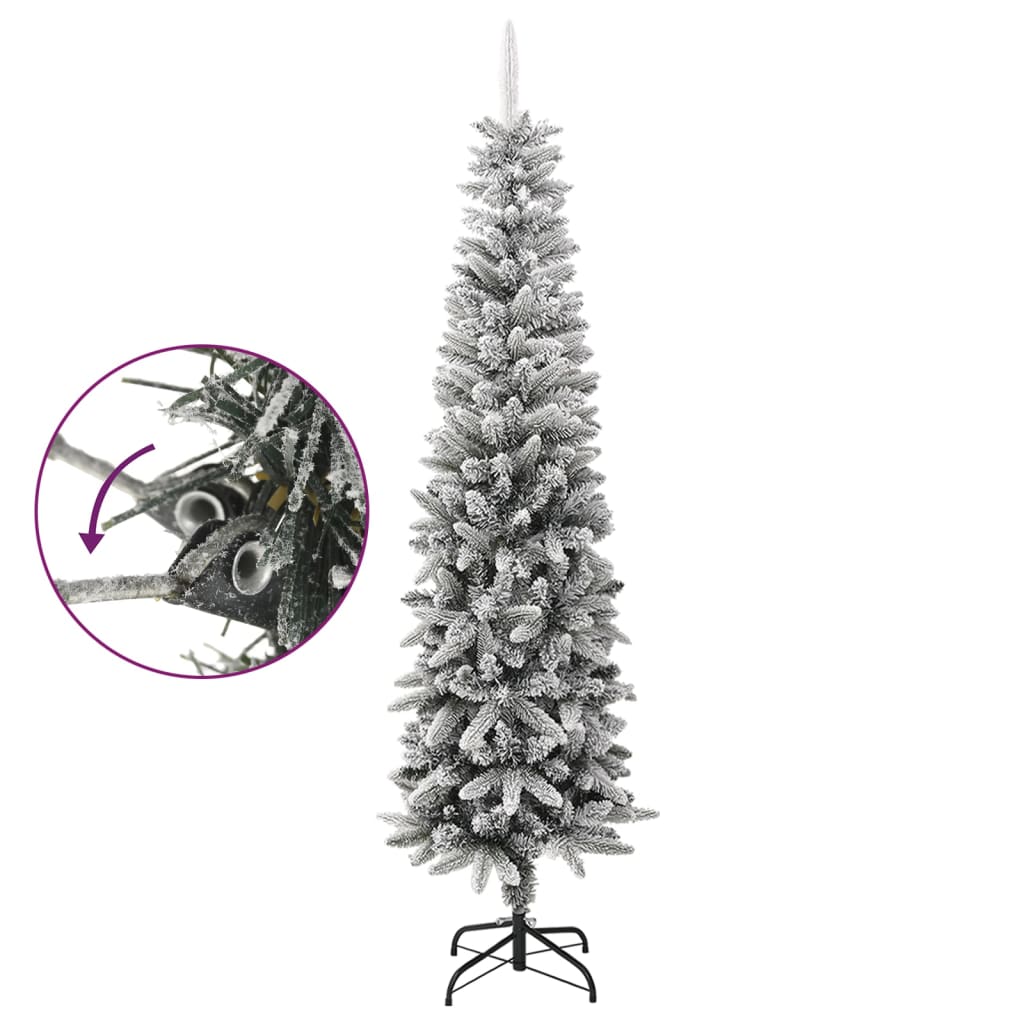 vidaXL Artificial Slim Christmas Tree with Flocked Snow 240 cm PVC&PE