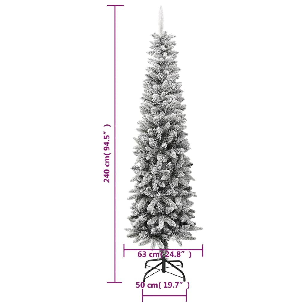 vidaXL Artificial Slim Christmas Tree with Flocked Snow 240 cm PVC&PE