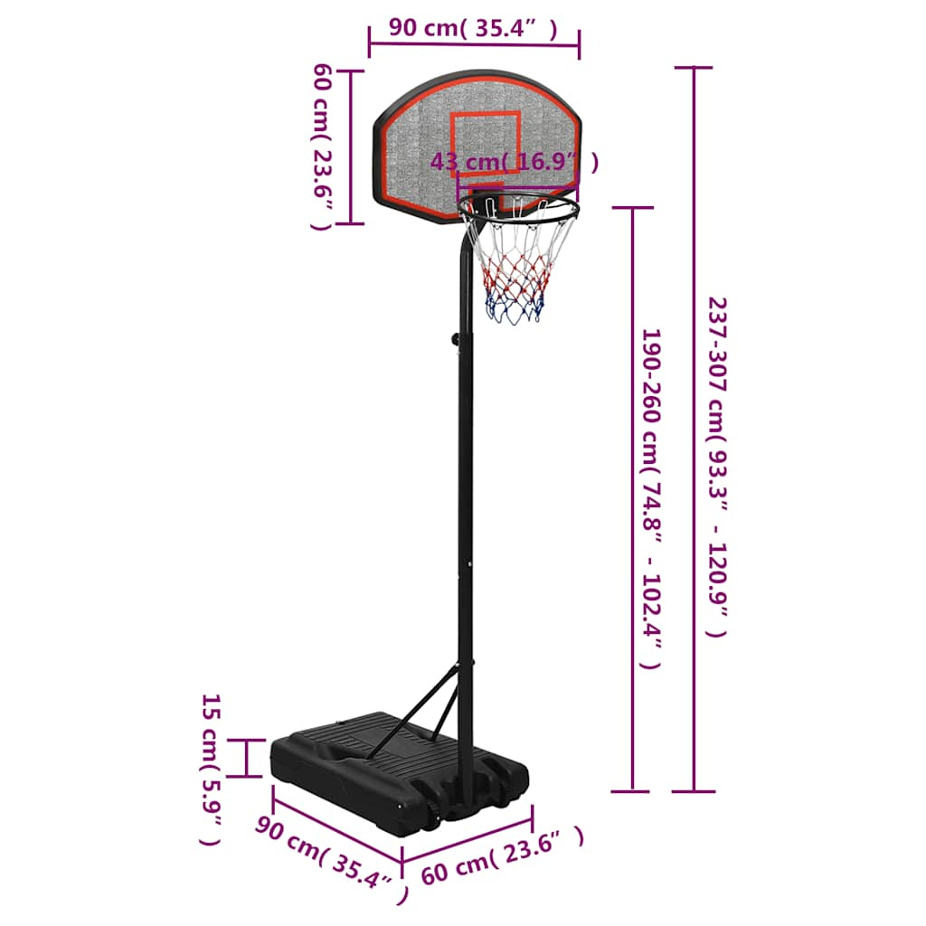 vidaXL Basketball Stand Black 237-307 cm Polyethene