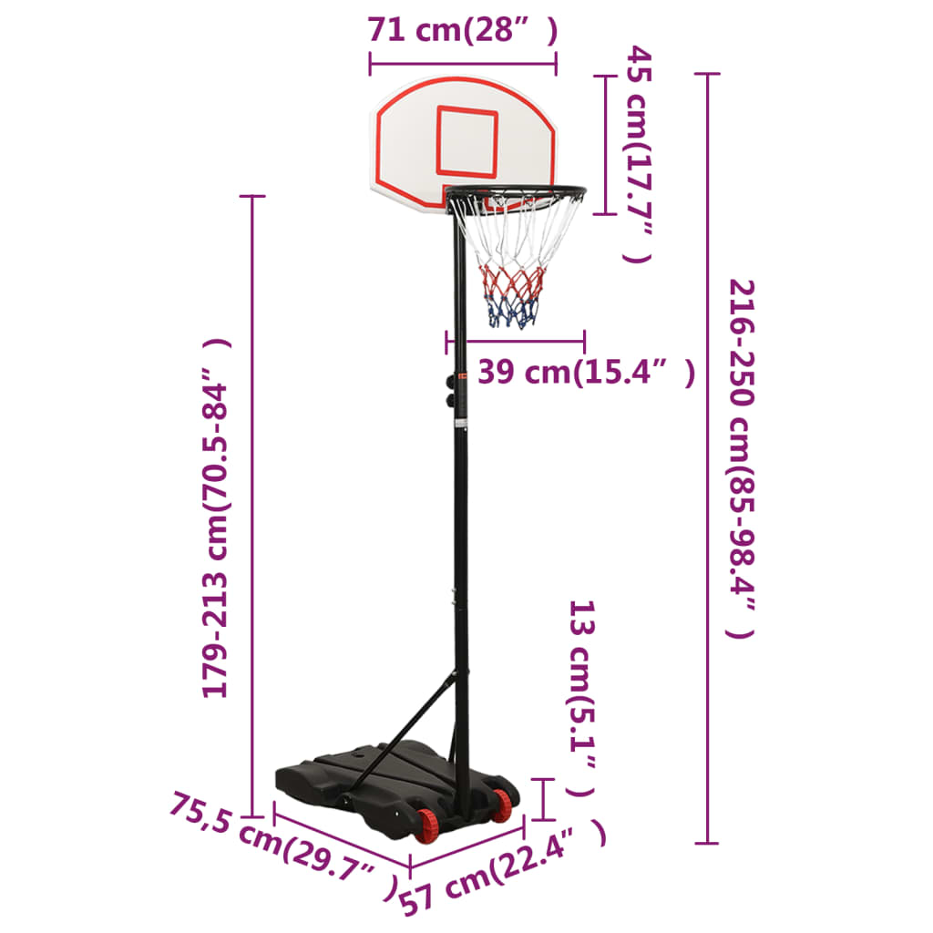 vidaXL Basketball Stand White 216-250 cm Polyethene