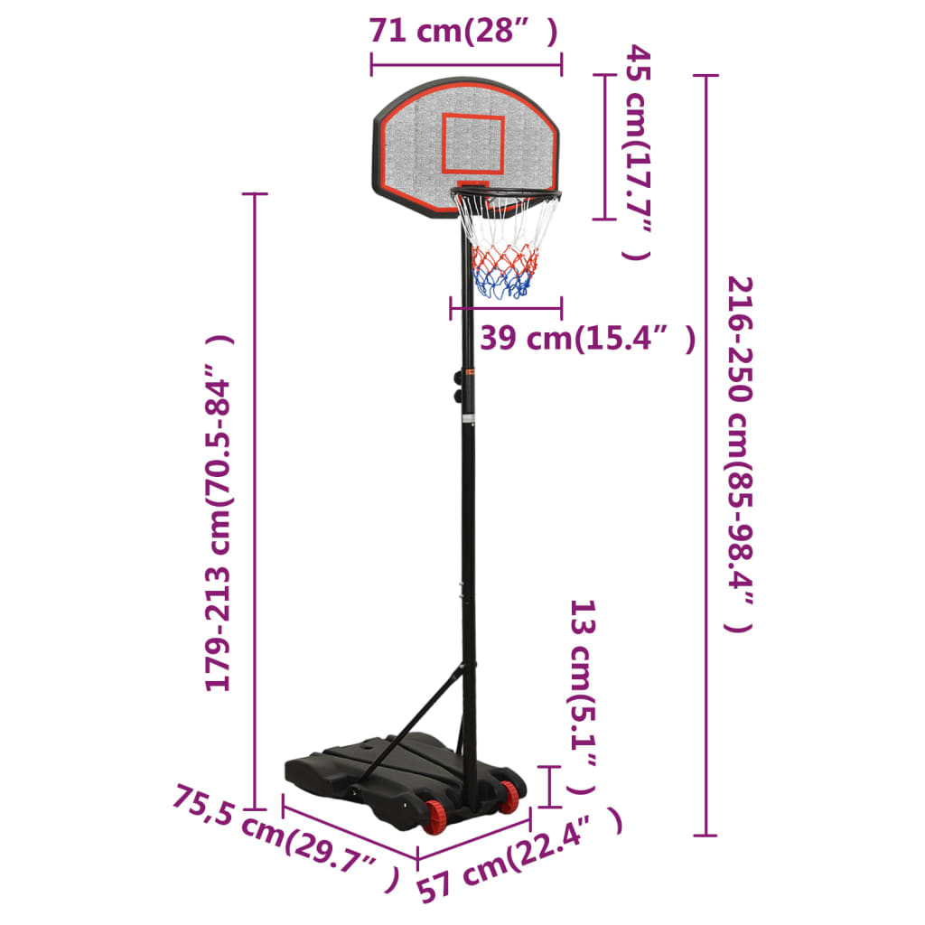 vidaXL Basketball Stand Black 216-250 cm Polyethene