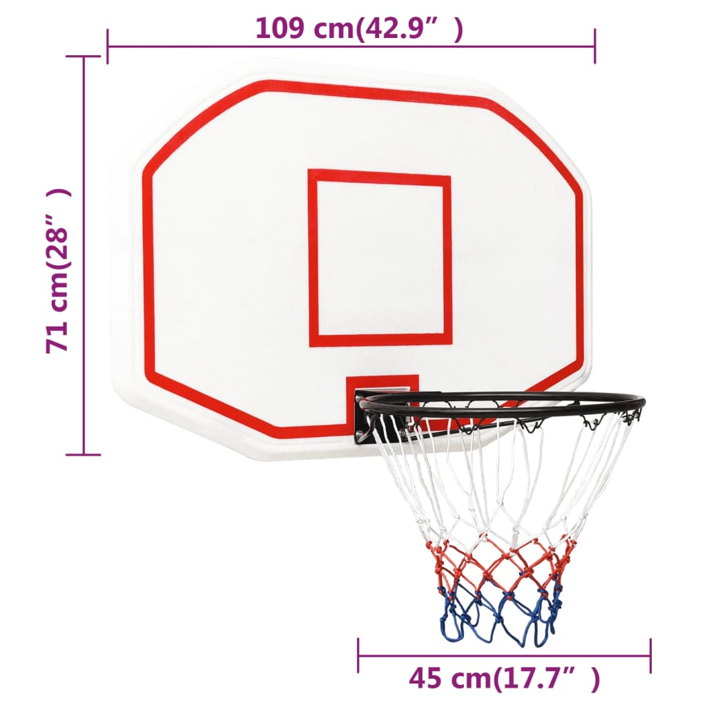 vidaXL Basketball Backboard White 109x71x3 cm Polyethene