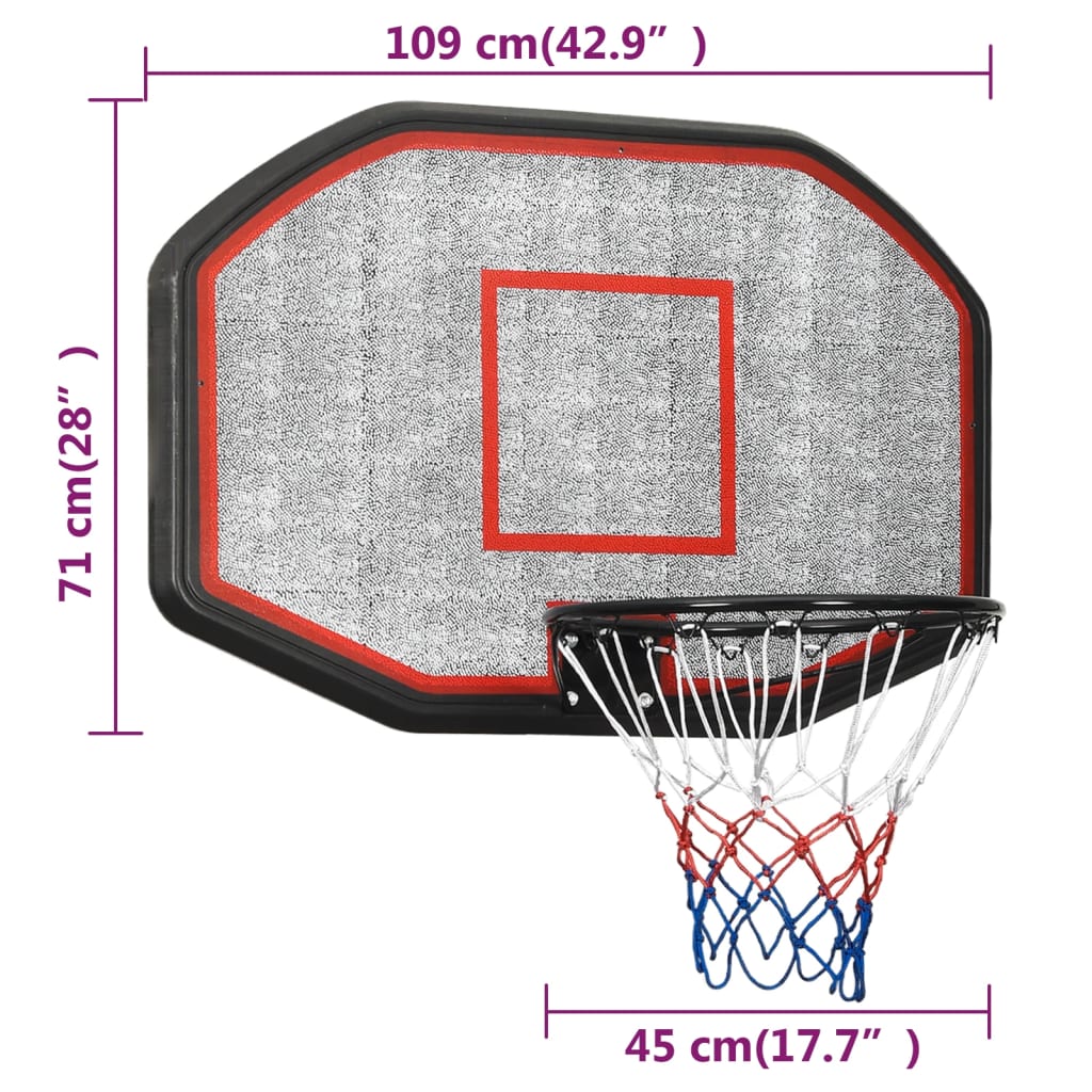 vidaXL Basketball Backboard Black 109x71x3 cm Polyethene