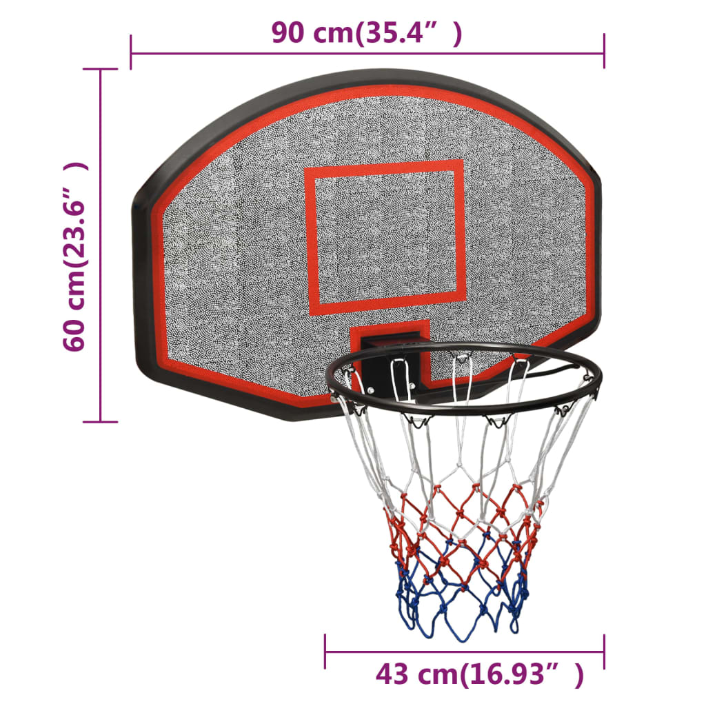 vidaXL Basketball Backboard Black 90x60x2 cm Polyethene