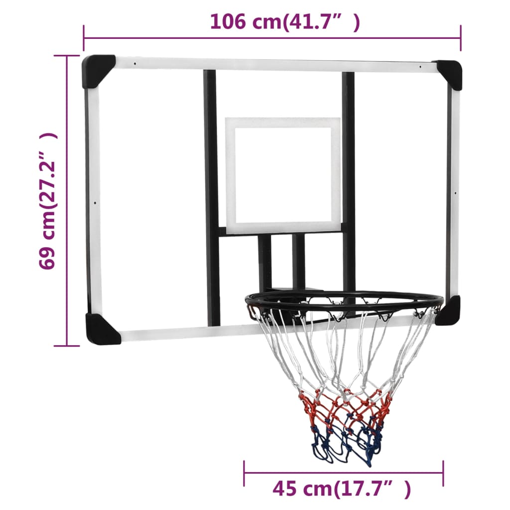 vidaXL Basketball Backboard Transparent 106x69x3 cm Polycarbonate