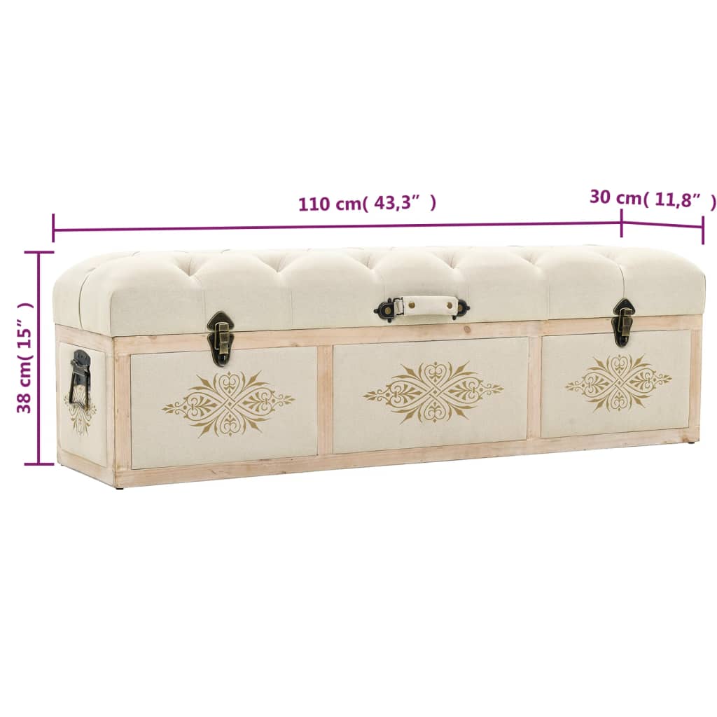Storage Bench 110 cm Cream Solid Wood Fir