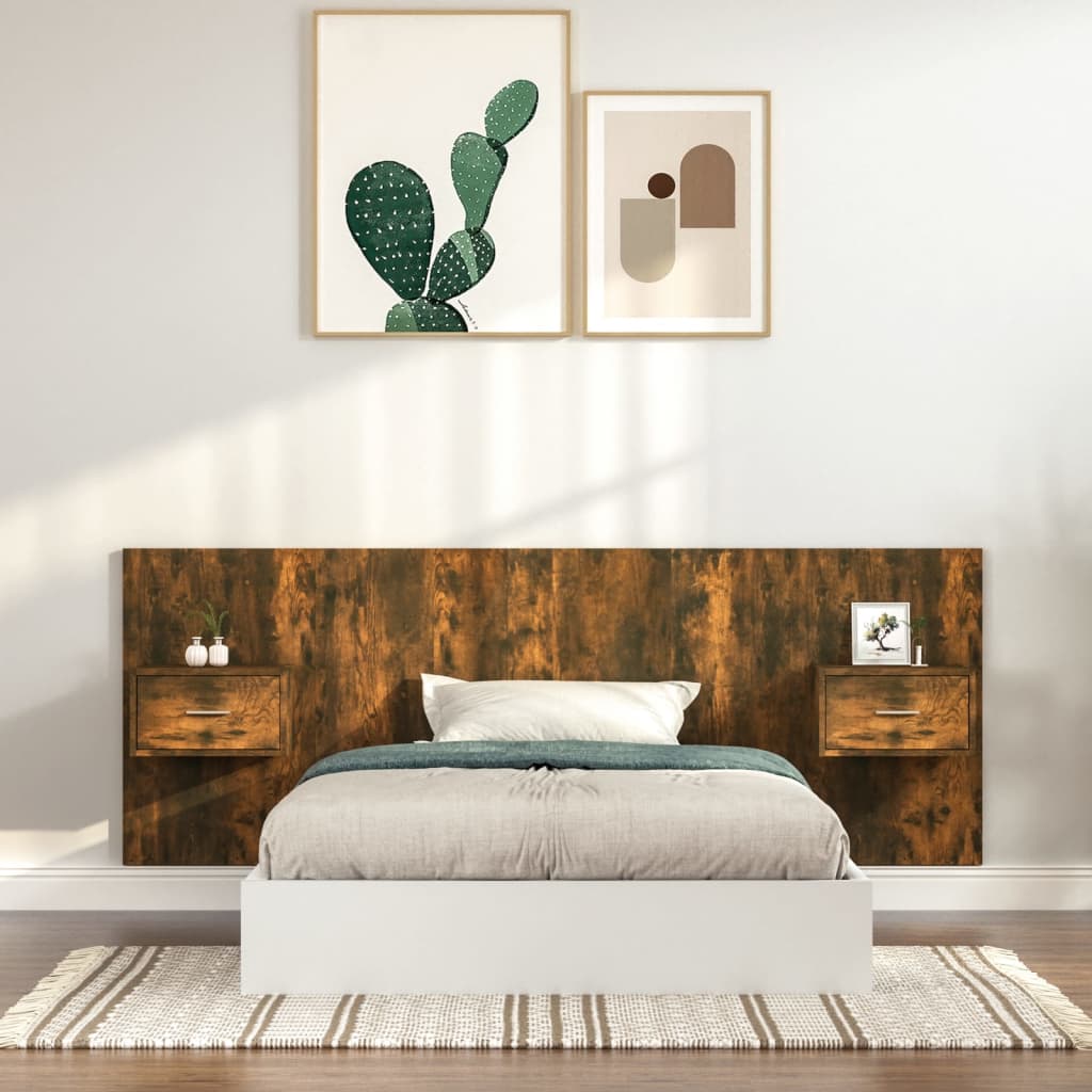 vidaXL Bed Headboard with Cabinets Smoked Oak Engineered Wood