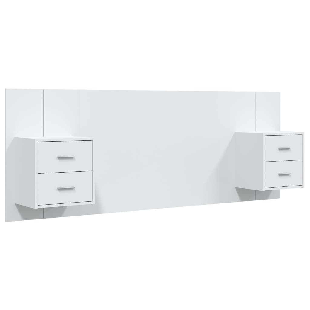 Bed Headboard with Cabinets White Engineered Wood