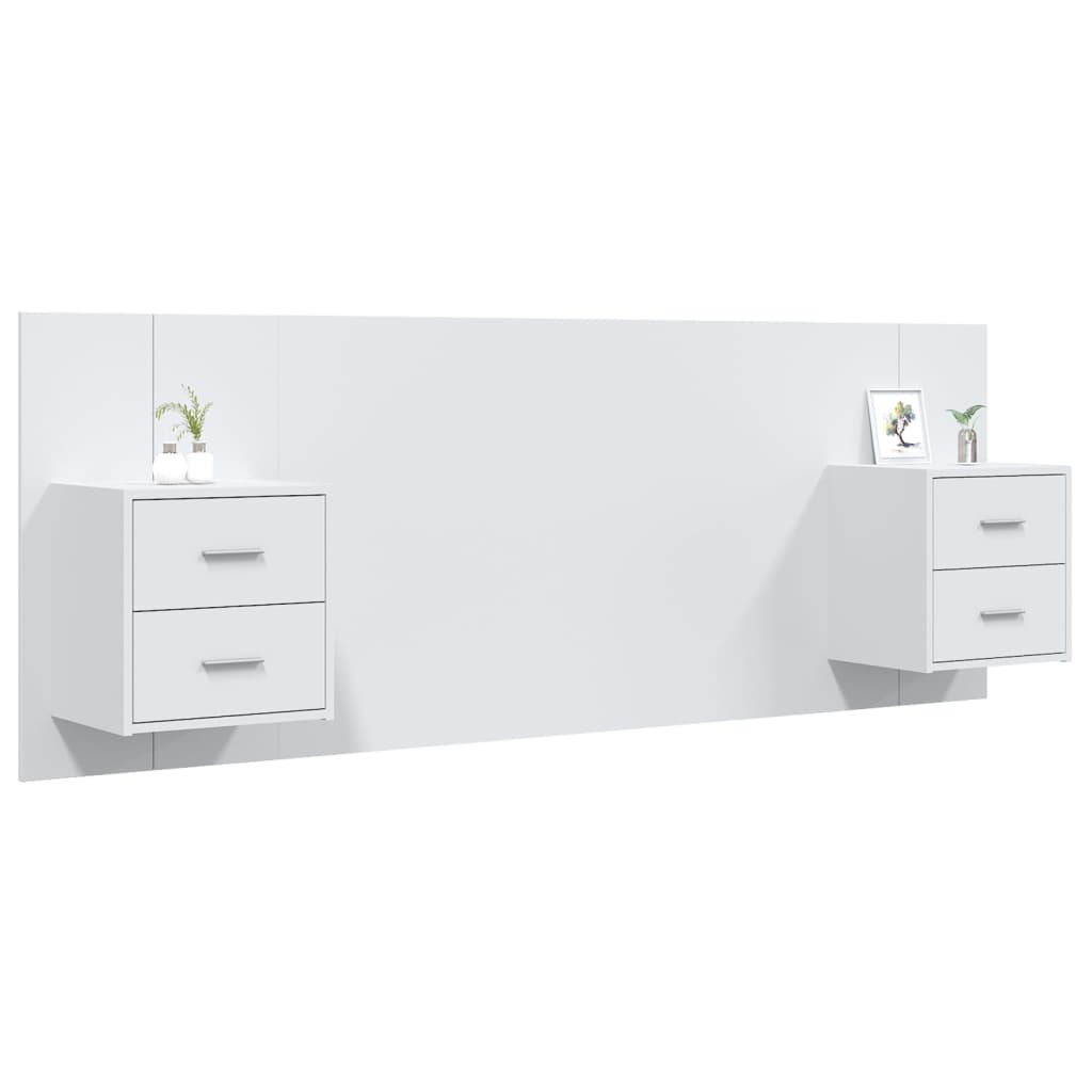 Bed Headboard with Cabinets White Engineered Wood