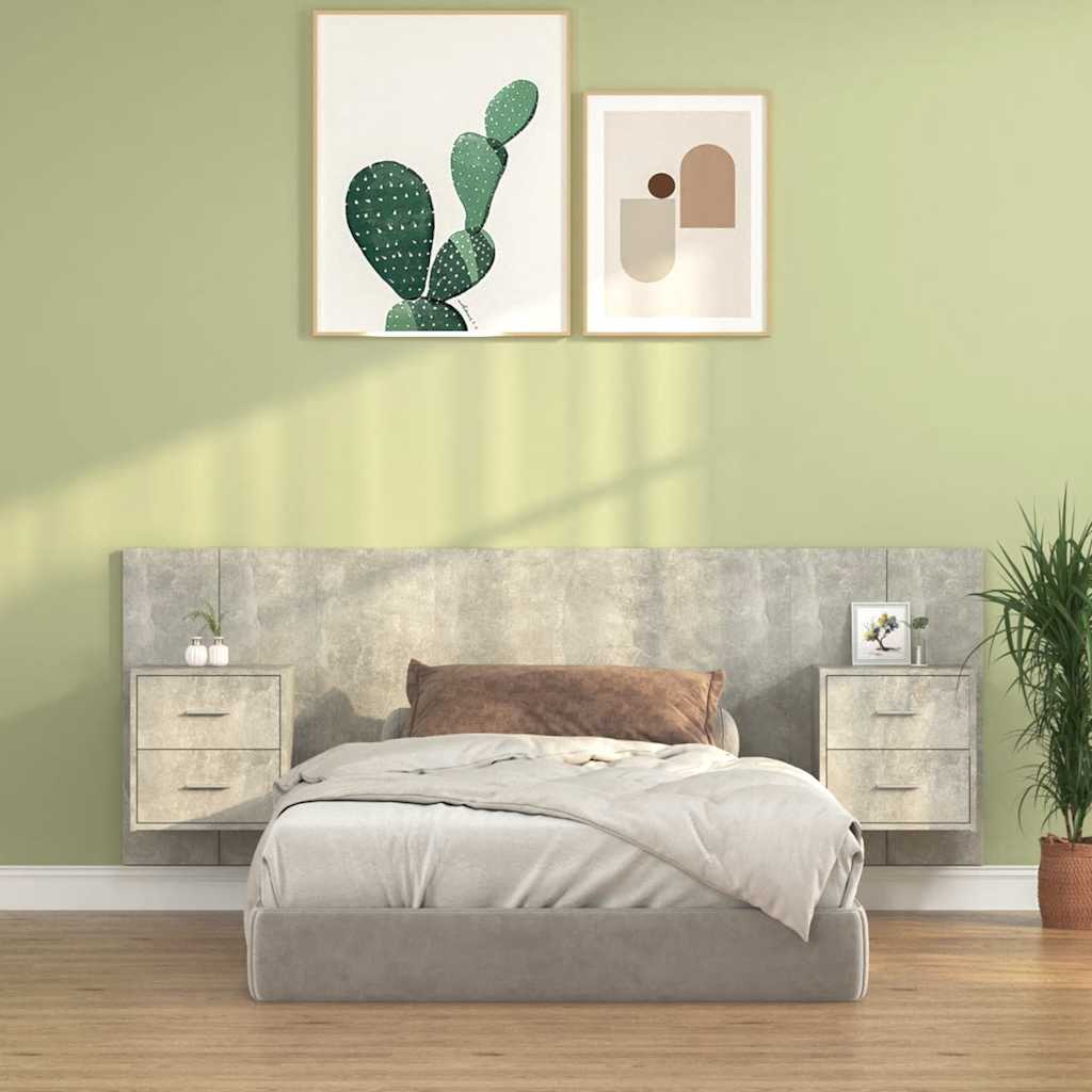 Bed Headboard with Cabinets Concrete Grey Engineered Wood