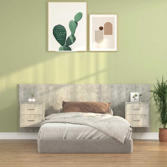 Bed Headboard with Cabinets Concrete Grey Engineered Wood