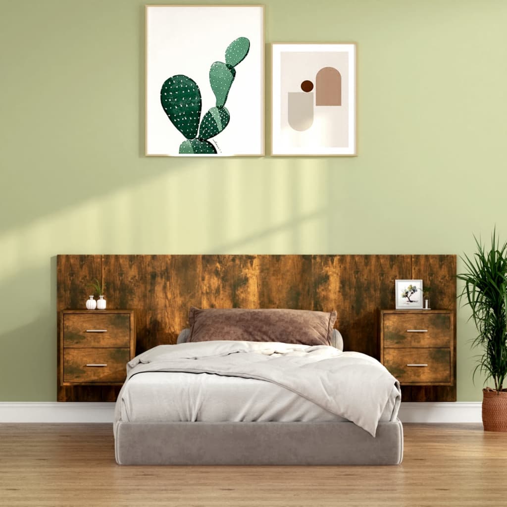 vidaXL Bed Headboard with Cabinets Smoked Oak Engineered Wood