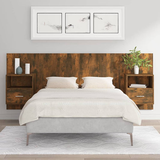 vidaXL Bed Headboard with Cabinets Smoked Oak Engineered Wood