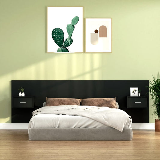 vidaXL Bed Headboard with Cabinets Black Engineered Wood