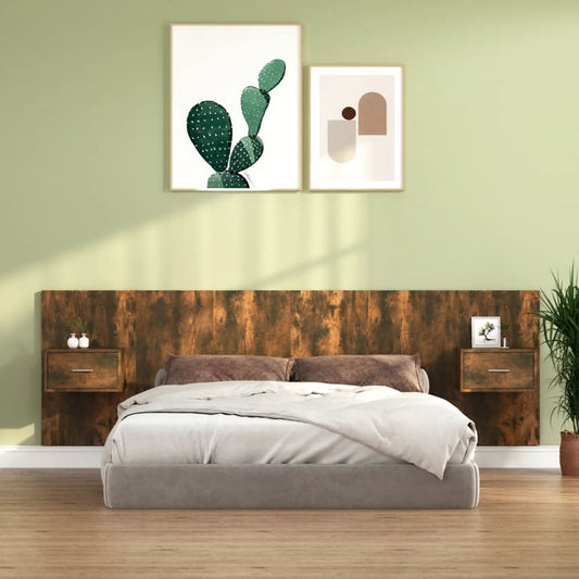 vidaXL Bed Headboard with Cabinets Smoked Oak Engineered Wood