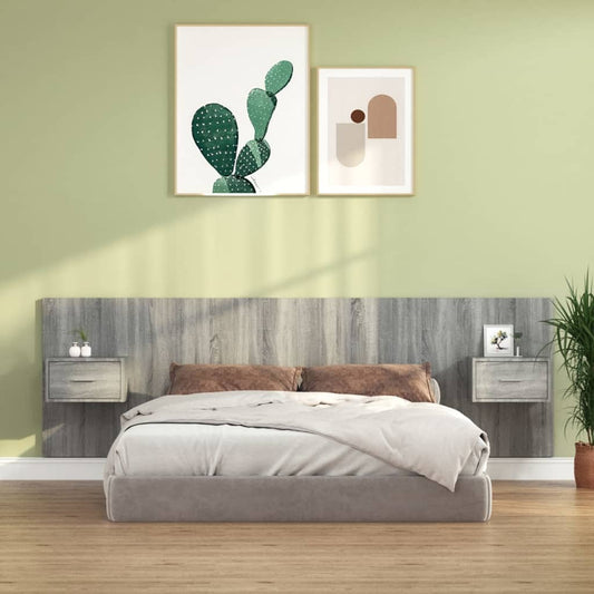 Bed Headboard With Cabinet | Grey Sonoma | Engineered Wood | Standard