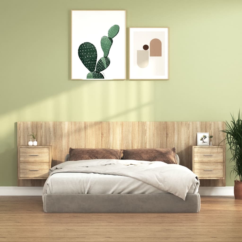 Bed Headboard with Cabinets Sonoma Oak Engineered Wood