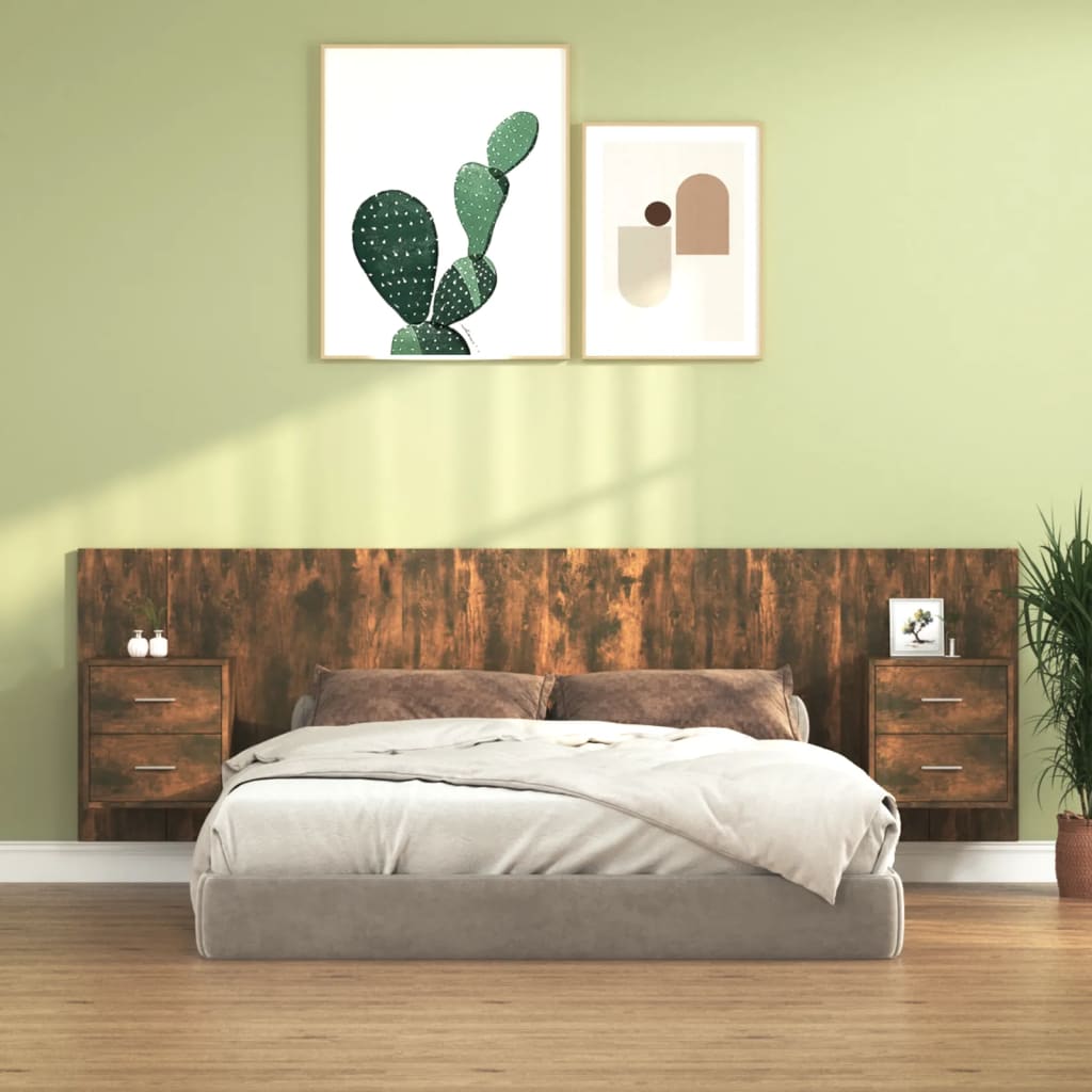 vidaXL Bed Headboard with Cabinets Smoked Oak Engineered Wood