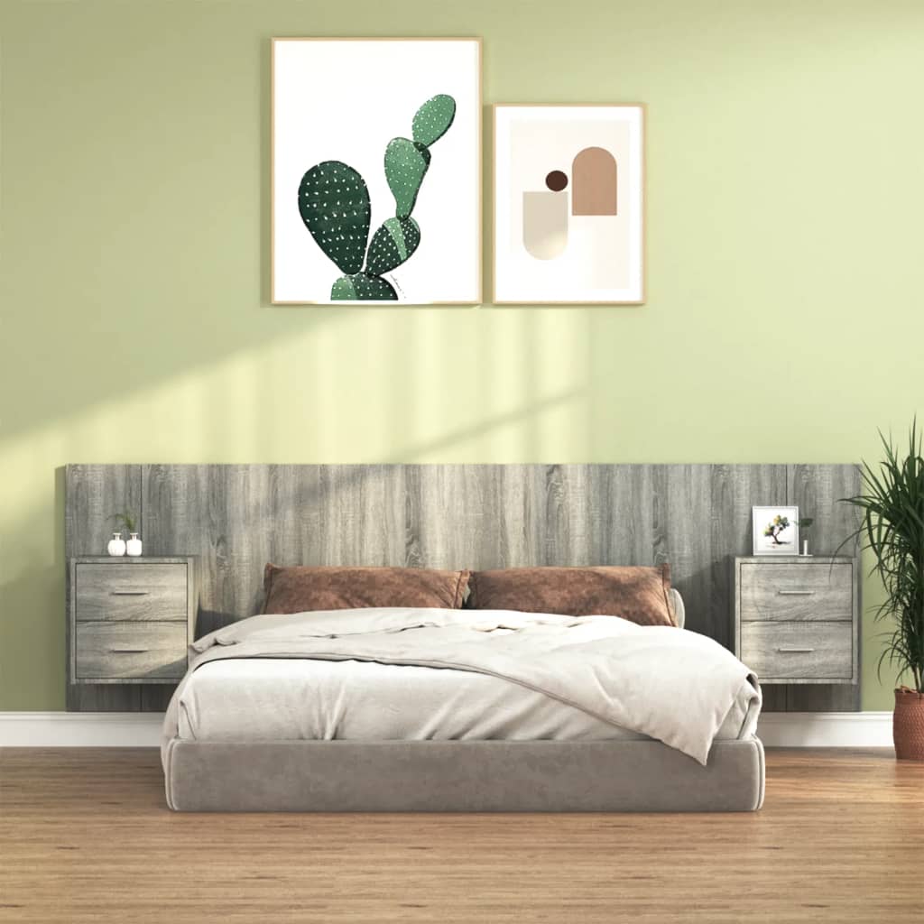 Bed Headboard with Cabinets Grey Sonoma Engineered Wood