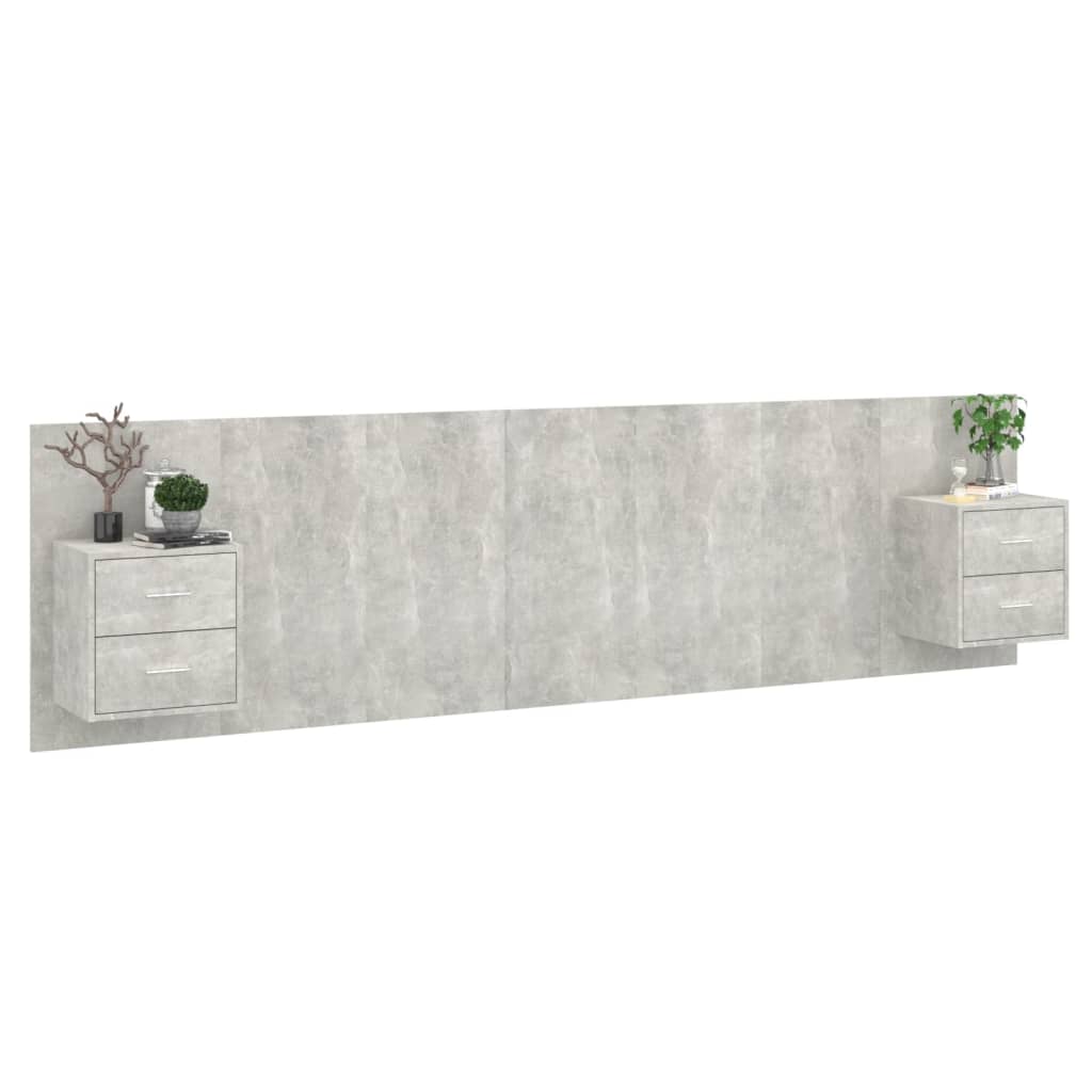 vidaXL Bed Headboard with Cabinets Concrete Grey Engineered Wood