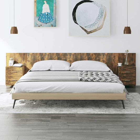 Bed Headboard With Cabinet | Smoked Oak | Engineered Wood