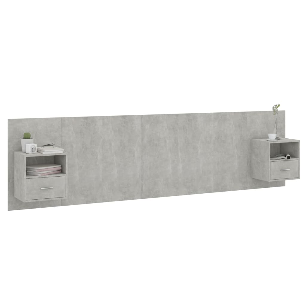 vidaXL Bed Headboard with Cabinets Concrete Grey Engineered Wood