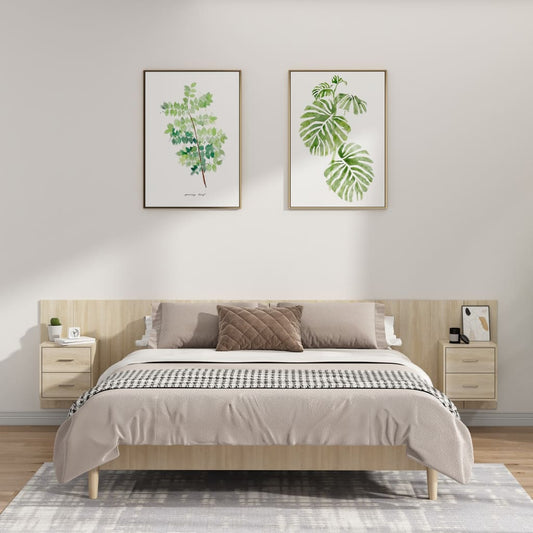 Bed Headboard with Cabinets Sonoma Oak Engineered Wood