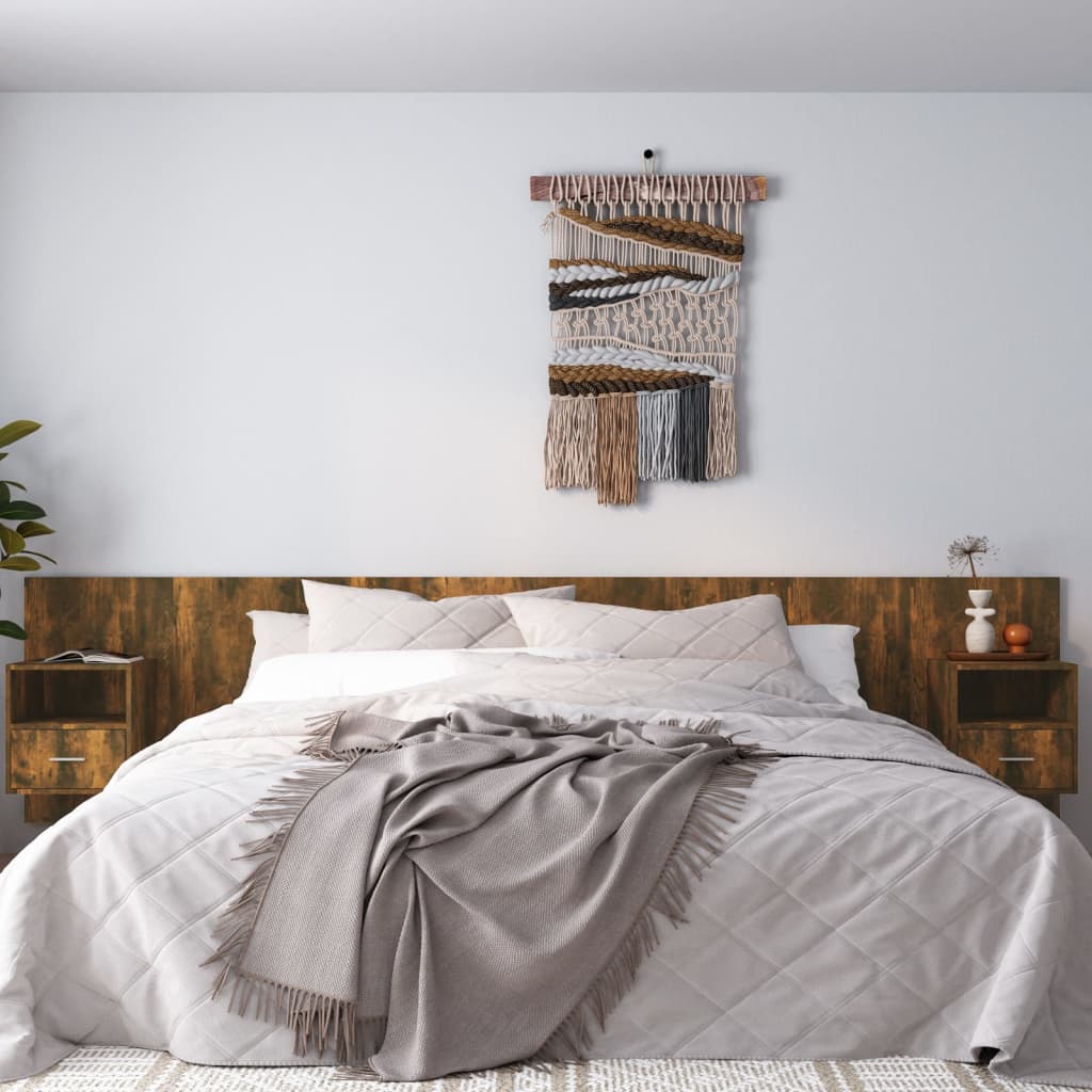 vidaXL Bed Headboard with Cabinets Smoked Oak Engineered Wood