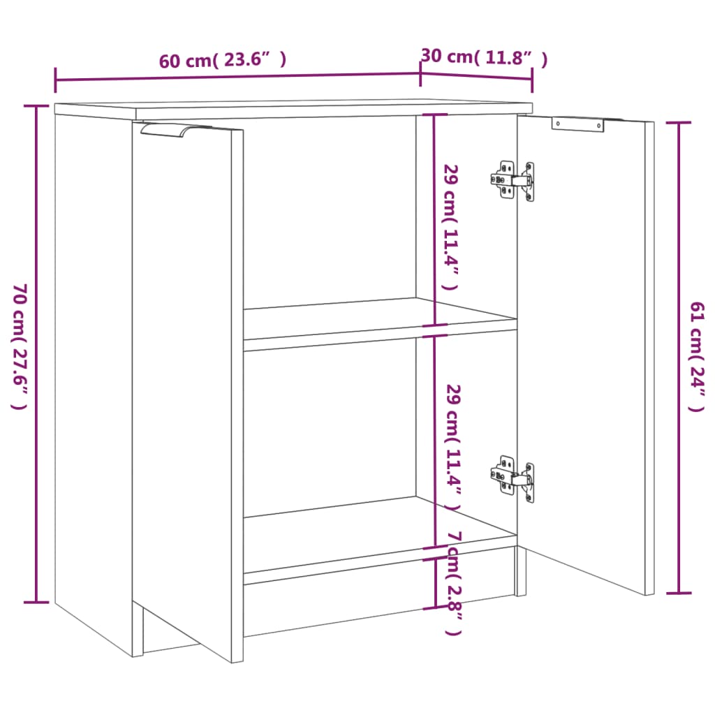 vidaXL Sideboards 2 pcs White 60x30x70 cm Engineered Wood