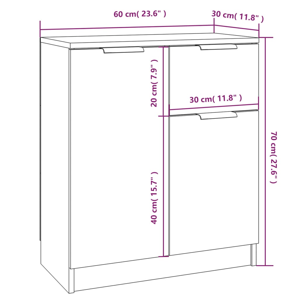 vidaXL Sideboards 2 pcs Smoked Oak 60x30x70 cm Engineered Wood