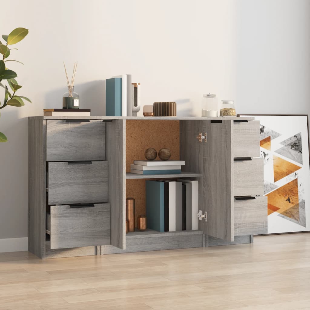 Sideboards 3 pcs Grey Sonoma Engineered Wood