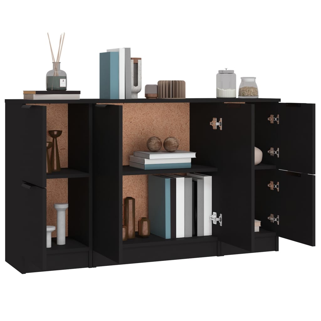 vidaXL Sideboards 3 pcs Black Engineered Wood