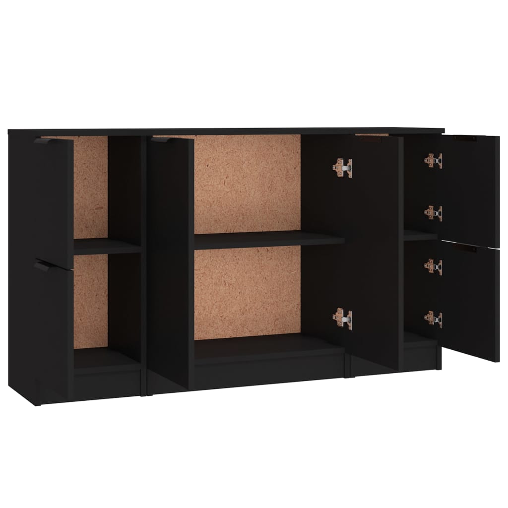 vidaXL Sideboards 3 pcs Black Engineered Wood