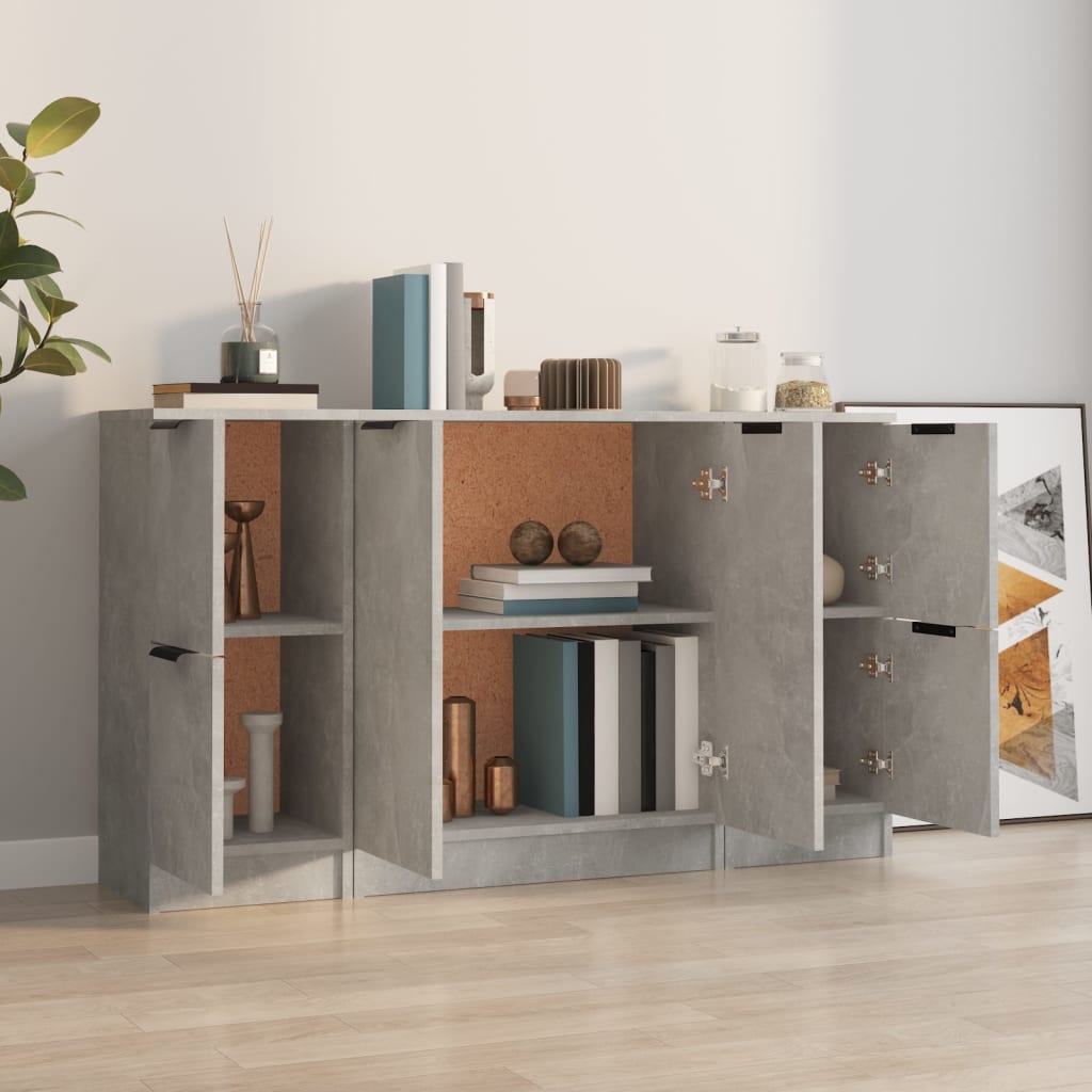 Sideboards 3 pcs Concrete Grey Engineered Wood