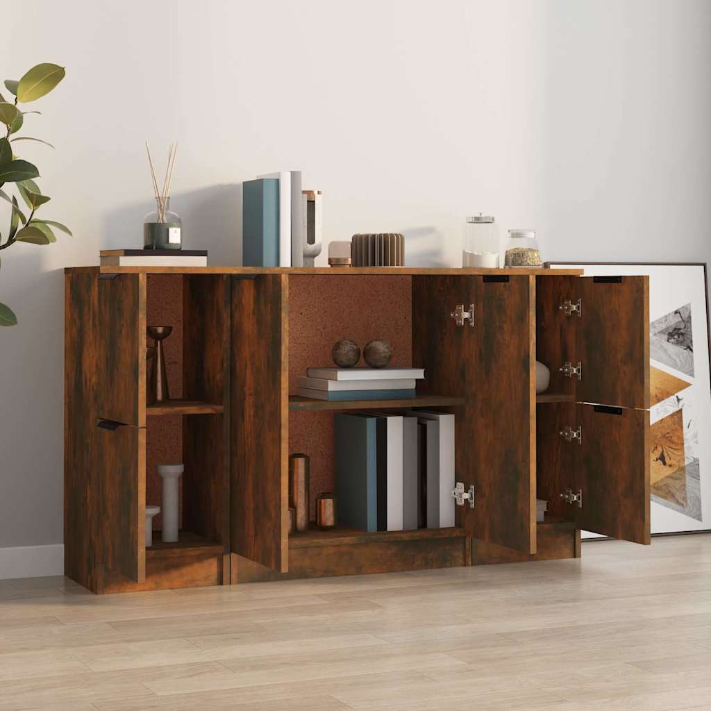 Sideboards 3 pcs Smoked Oak Engineered Wood