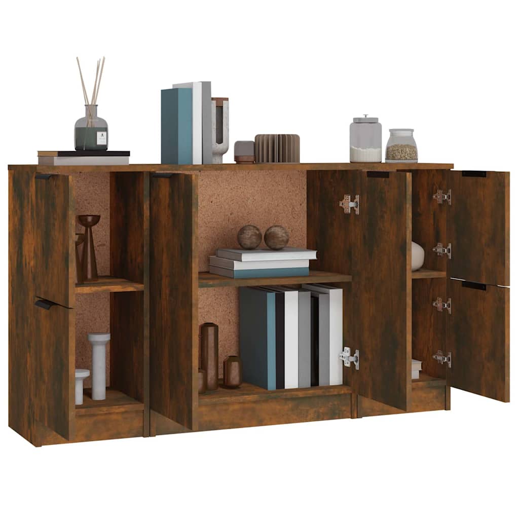 Sideboards 3 pcs Smoked Oak Engineered Wood